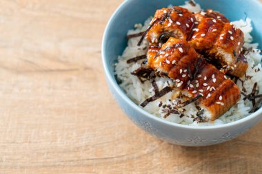 Yılan balığı pirinç kasesi veya unagi pirinç kasesi - Japon yemek tarzı.