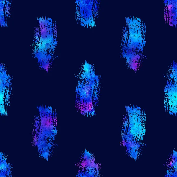 Aquarell Pinselstreifen nahtloses Muster Hand gemalt Grange geometrisches Design in blauer Farbe. Modern Strokes Grung Collage auf dunkelblauem Hintergrund — Stockfoto