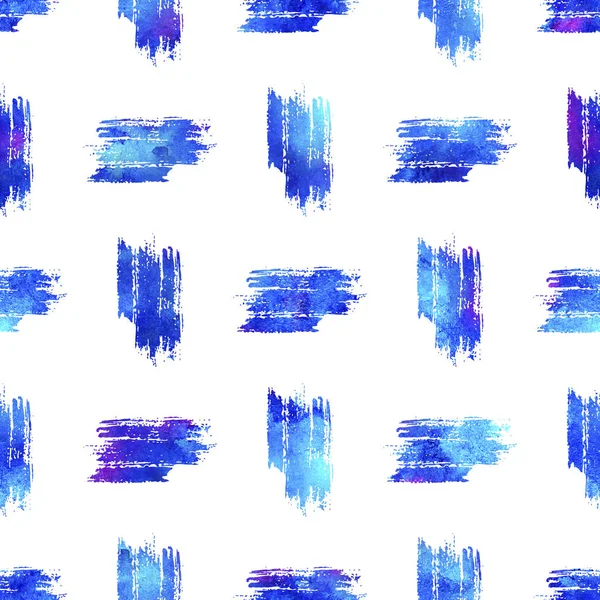 Watercolor Brush Stripes Seamless Pattern Hand Painted Grange Geometric Design in Blue Color. Modern Strokes Grung Collage Background
