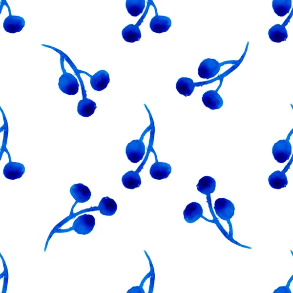 XMAS akwarela Branch Berry Bezszwowy wzór w kolorze niebieskim. Ręcznie malowane tło lub tapeta do ozdoby, owijania lub Boże Narodzenie prezent — Zdjęcie stockowe