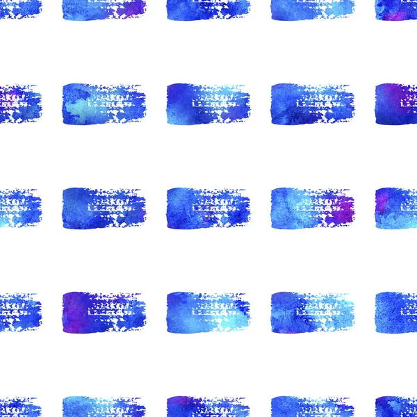 Watercolor Brush Stripes Seamless Pattern Hand Painted Grange Geometric Design in Blue Color. Modern Strokes Grung Collage Background