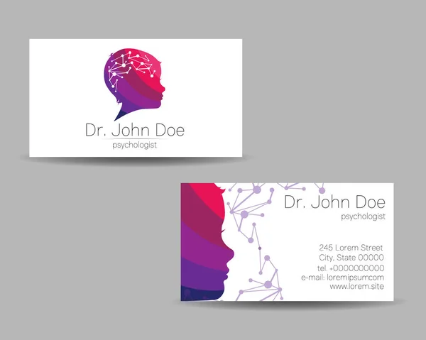 Ψυχολογία Διάνυσμα Business Card Kid Human Head Modern logo Δημιουργικό στυλ. Παιδικό Προφίλ Silhouette Σχεδιασμός έννοια. Εταιρεία μάρκας. Vsiting προσωπική σειρά καρτών επίσκεψης — Διανυσματικό Αρχείο