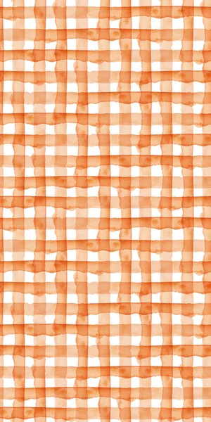 Sfondo geometrico acquerello astratto plaid arancione. Modello senza cuciture con strisce e controllo. Texture fatta a mano per la progettazione del tessuto e carta da parati di carta. — Foto Stock