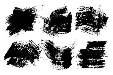 Fırça Şekil Vektör Vuruşlarını siyah renkte beyaz arkaplanda ayarla. Elle boyanmış grange elementleri. Mürekkep çizimi. Pis sanatsal tasarım. Metin, alıntı, bilgi, şirket adı.