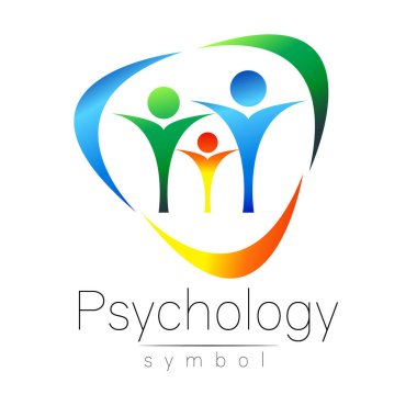 Modern insanlar psikoloji sembolü. Aile İnsanı. Yaratıcı stil. Vektör simgesi. Tasarım konsepti. Marka şirketi. Beyaz arkaplanda yeşil mavi renk izole edildi. Web, yazdırma, kart simgesi