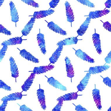 XMAS suluboya Çam Ağacı Dalları Mavi Renkli Kusursuz Desen. El boyaması Çiçek dalları köknar ağacı arkaplanı veya Süs, Paket veya Noel Hediyesi için duvar kağıdı