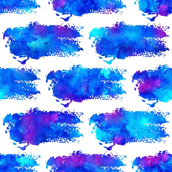 Watercolor Brush Stripes Seamless Pattern Hand Painted Grange Geometric Design in Blue Color. Modern Strokes Grung Collage Background