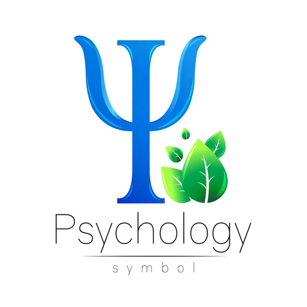 Σύγχρονο λογότυπο Διάνυσμα του Psychology Letter Psi με Φύλλα σε Creative στυλ. Λογότυπο σε διάνυσμα. Σχέδιο. Εταιρεία μάρκας. Μπλε χρώμα σε λευκό φόντο. — Διανυσματικό Αρχείο