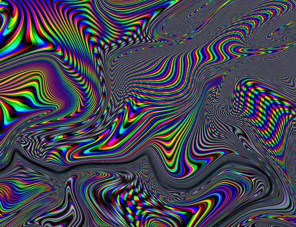 Trippy Psychedelic Rainbow Background Glitch LSD Colorful Wallpaper. 60s Resumen Ilusión hipnótica. Hippie Retro Texture. alucinaciones — Foto de Stock