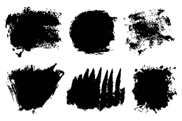 Brush Shape Vector Strokes in schwarzer Farbe auf weißem Hintergrund einstellen. Handbemalte Grange-Elemente. Tuschezeichnung. Schmutzige künstlerische Gestaltung. Ort für Text, Angebot, Informationen, Firmenname. — Stockvektor