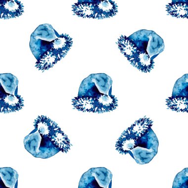 XMAS suluboya Noel Baba Şapka Desensiz Mavi Renkli. El boyası Cap Kostüm arka planı ya da Süs, Paket veya Noel Hediyesi için duvar kağıdı