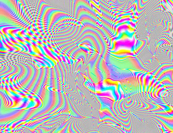 Trippy Psychedelic Rainbow fundo Glitch LSD colorido papel de parede. 60s Abstrato Ilusão hipnótica. Textura Hippie Retro. alucinações — Fotografia de Stock
