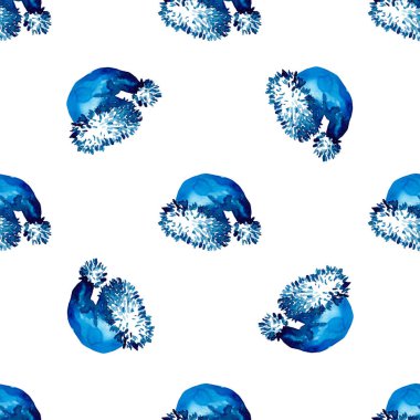 XMAS suluboya Noel Baba Şapka Desensiz Mavi Renkli. El boyası Cap Kostüm arka planı ya da Süs, Paket veya Noel Hediyesi için duvar kağıdı