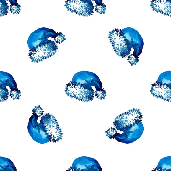 XMAS suluboya Noel Baba Şapka Desensiz Mavi Renkli. El boyası Cap Kostüm arka planı ya da Süs, Paket veya Noel Hediyesi için duvar kağıdı — Stok fotoğraf