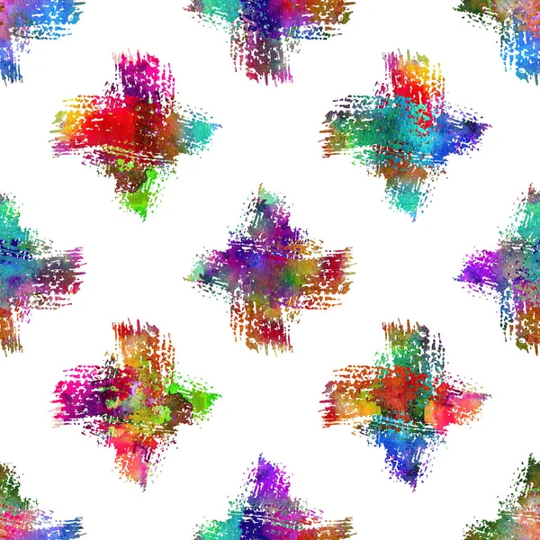 Watercolor Brush Plaid Seamless Pattern Grange Check Geometric Design in Rainbow Color. Modern Strokes Grung Collage Background for kids fabric and textile
