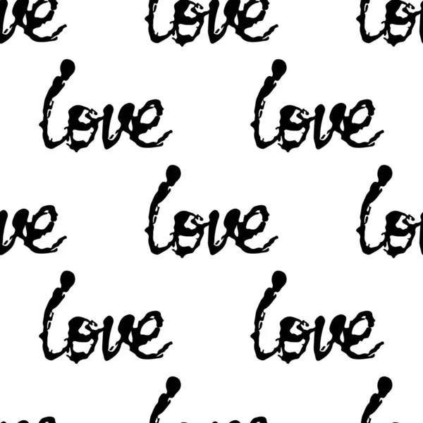 Love Vector Brush Heart Bezszwowy wzór Word Love Grange Minimalistyczny design w kolorze czarnym. Nowoczesny Grung Collage Tło dla tkanin i tkanin dla dzieci — Wektor stockowy