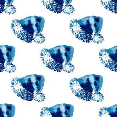 XMAS suluboya Noel Baba Şapka Desensiz Mavi Renkli. El boyası Cap Kostüm arka planı ya da Süs, Paket veya Noel Hediyesi için duvar kağıdı