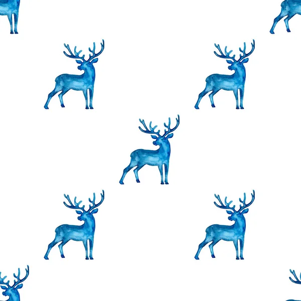 Rena XMAS aquarela veado Stag padrão sem emenda na cor azul. Pintado à mão animal alce fundo ou papel de parede para ornamento, Envolvimento ou presente de Natal — Fotografia de Stock