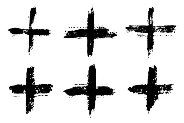 Векторный набор Brush Cross Pluse Black цвета на белом фоне. Гранжевые элементы ручной работы. Чернильный рисунок. Грязный художественный дизайн. Место для текста, цитаты, информации, названия компании. — стоковый вектор