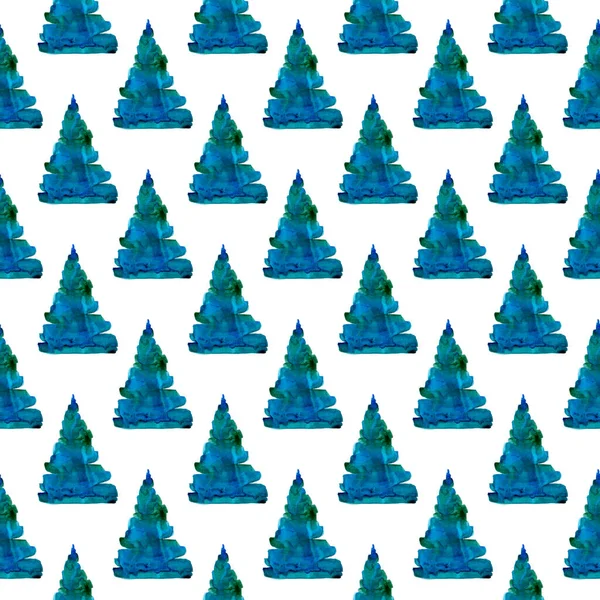 XMAS υδατογραφία Pine Tree Seamless Pattern σε μπλε χρώμα. Χέρι βαμμένο έλατο φόντο ή ταπετσαρία για στολίδι, περιτύλιγμα ή δώρο Χριστουγέννων — Φωτογραφία Αρχείου