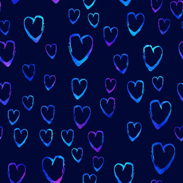 Watercolor Brush Heart Seamless Pattern Love Grange Hand Painted Design in Blue Color. Modern Grung Collage Background for kids fabric and textile — Stock Photo, Image