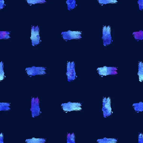 Diseño geométrico de la cuadrícula pintada a mano del patrón sin costura de las rayas del pincel de la acuarela en color azul. Pinceladas modernas Grung Collage sobre fondo azul oscuro —  Fotos de Stock