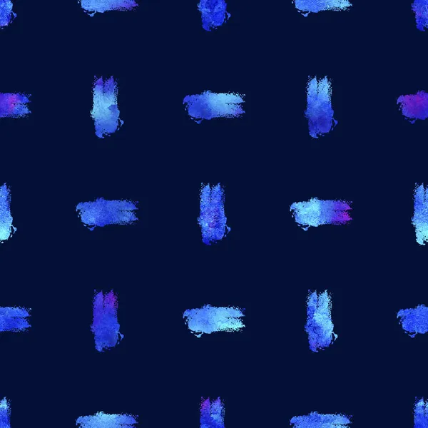 Watercolor Brush Stripes Seamless Pattern Hand Painted Grange Geometric Design in Blue Color. Modern Strokes Grung Collage on Dark Blue Background