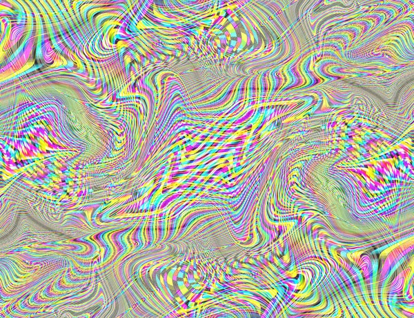 Hippie Trippy psicodélico arco-íris fundo LSD colorido papel de parede. Ilusão hipnótica abstrata. Falha de textura Hippie Retro e Disco — Fotografia de Stock