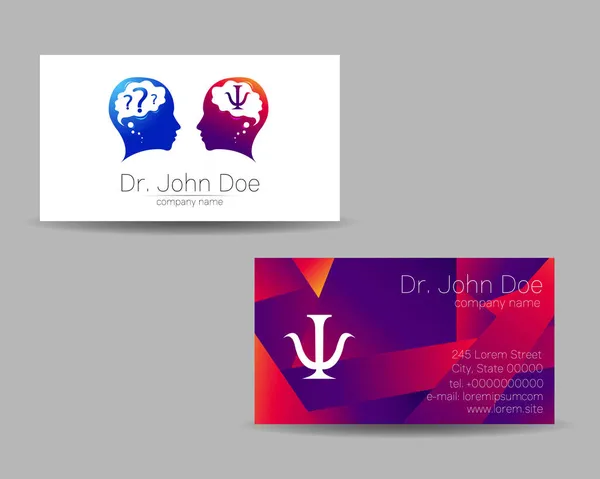 심리학 Vector Business Card Human Head Modern logo Creative style in Violet Color. 어린이 프로파일 실루엣 디자인 개념. 브랜드 회사. 개인 방문 카드를 사용하는 일 — 스톡 벡터