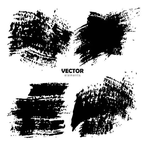 Grunge Set Brush Shape Vector Traços na cor preta no fundo branco. Elementos de grange pintados à mão. Desenho de tinta. Design artístico sujo. Local para texto, citação, informação, nome da empresa. — Vetor de Stock