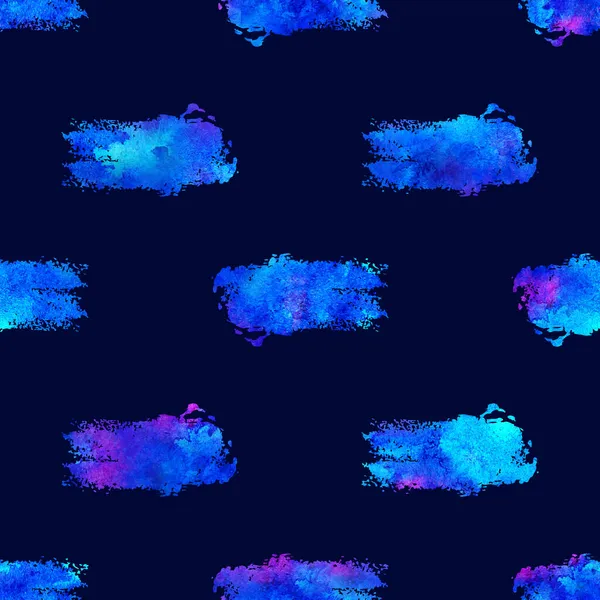 Watercolor Brush Stripes Seamless Pattern Hand Painted Grange Geometric Design in Blue Color. Modern Strokes Grung Collage on Dark Blue Background