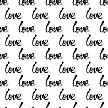 Love Vector Fırça Yürekli Kusursuz Kelime Aşk Grange Minimalist Tasarımı Siyah Renkli. Çocuklar için Modern Grung Kolajı Kumaş ve Tekstil