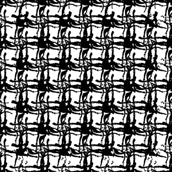 Vector Plaid Brush Seamless Pattern Grange Minimalist Check Geometric Design in Black Color. Modern Grung Collage Background for kids fabric and textile — Stock Vector