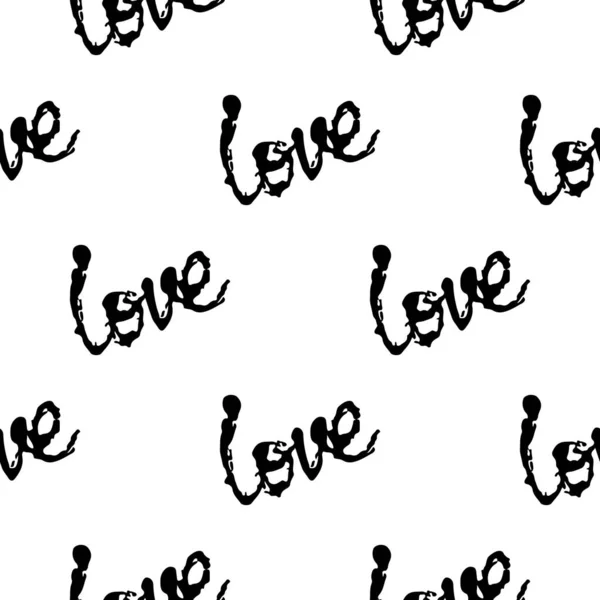 Love Vector Brush Heart Seamless Pattern Word Love Grange Minimalist Design in Black Color. Modern Grung Collage Background for kids fabric and textile — Stock Vector