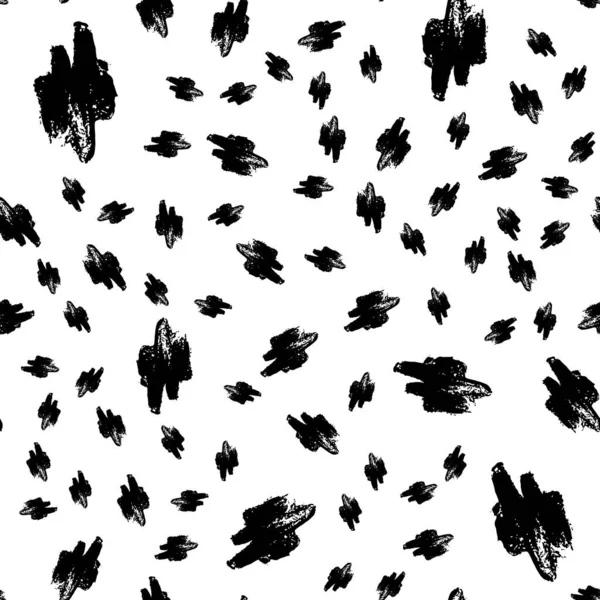 Fırça çizgileri ve fırça darbeleriyle kusursuz bir desen. Beyaz arka planda siyah renk. Elle boyanmış grange dokusu. Mürekkep geometrik elementler. Modern moda tarzı. Bitmek bilmeyen kumaş izi.