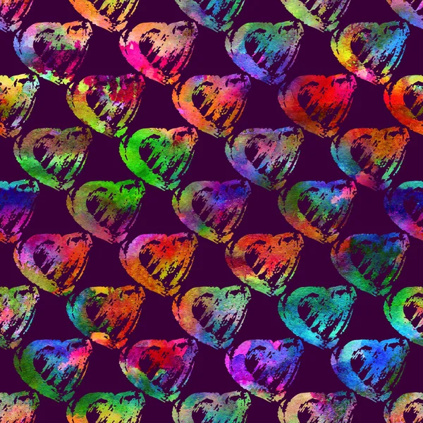 Szczotka Stroke Heart Love Geometryczny wzór Grung Płynny w tle tęczy kolor. Gunge Collage Tekstura akwareli dla nastolatków i dzieci School Fabric Druki Grange Design — Zdjęcie stockowe