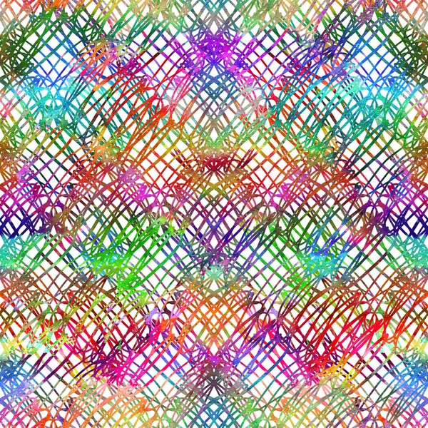 Pinselstrich Geometrisches Grung Pattern Nahtlos in Regenbogenfarbe Hintergrund. Gunge Collage Aquarell Textur für Teenager und Schulkinder Stoffdrucke Grange Design — Stockfoto