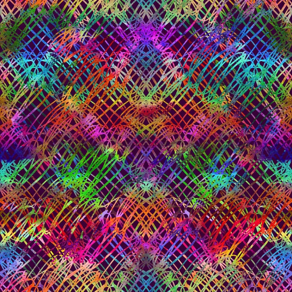 Pinselstrich Geometrisches Grung Pattern Nahtlos in Regenbogenfarbe Hintergrund. Gunge Collage Aquarell Textur für Teenager und Schulkinder Stoffdrucke Grange Design — Stockfoto