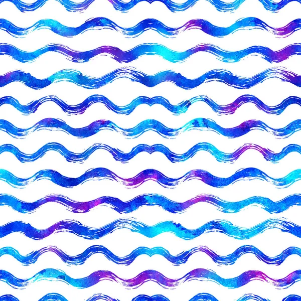 Απρόσκοπτη μοτίβο με λωρίδες βούρτσας και κύματα. Μπλε χρώμα σε λευκό φόντο. Χειροποίητη κοκκώδης υφή. Μελάνι γεωμετρικά στοιχεία. Μοντέρνο στυλ μόδας. Ατελείωτη εκτύπωση υφάσματος Ρέτρο. Έφηβοι και σχολείο — Φωτογραφία Αρχείου