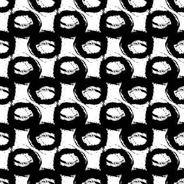 Fırça çizgileri ve fırça darbeleriyle kusursuz bir desen. Beyaz arka planda siyah renk. Elle boyanmış grange dokusu. Mürekkep geometrik elementler. Modern moda tarzı. Bitmek bilmeyen kumaş izi.