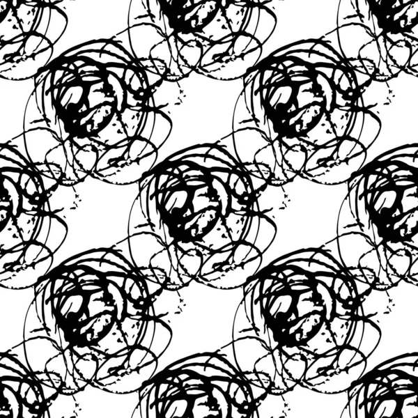 Vector Round Brush Seamless Pattern Grange Circle. Dot Spot Minimalist Geometric Design in Black Color with Dots and Spots. Modern Grung Collage Background for kids fabric