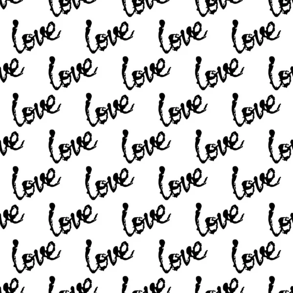 Love Vector Brush Heart Seamless Pattern Word Love Grange Diseño minimalista en color negro. Fondo Grung Collage moderno para tela y textil para niños — Archivo Imágenes Vectoriales