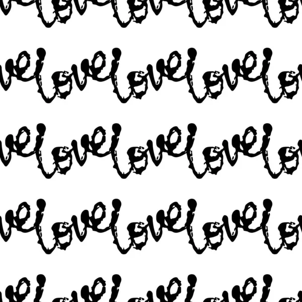 Love Vector Brush Heart Seamless Pattern Word Love Grange Minimalist Design in Black Color. 어린이 직물 과 직물을 위한 현대의 그 랑 콜라주 콜라주 — 스톡 벡터