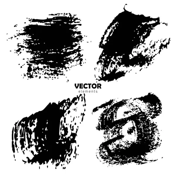 Vector Set Pinselstriche Schwarze Farbe auf weißem Hintergrund. Handbemalte Grange-Elemente. Tuschezeichnung. Schmutzige künstlerische Gestaltung. Ort für Text, Angebot, Informationen, Firmenname. — Stockvektor