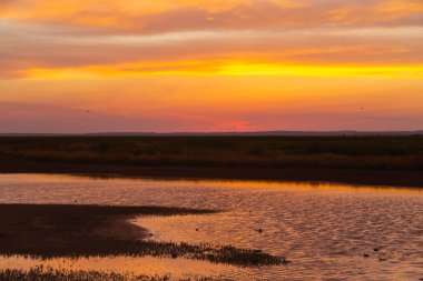 Renkli dramatik kırmızı turuncu gün batımı şafak bulutlu gökyüzü