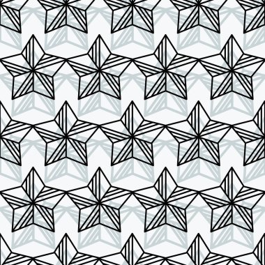 Yıldız arkaplan, geometrik desen. Beyaz arka planda gri desenli şablon. Kusursuz desen. Bir web sitesi, duvar kağıdı, tekstil tasarımı. Vektör illüstrasyonu