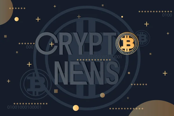 Cryptonews concept. Bitcoin. Blog screensaver. Broadcast of the latest important news. Poster. — Stock Vector