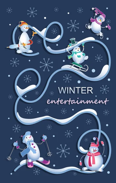 Snowmans Entretenimiento Invernal Fondo Invierno Plantilla Festiva Con Personajes Divertidos — Archivo Imágenes Vectoriales