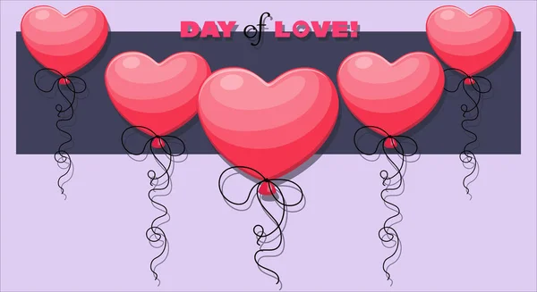 Hearts Balloons Vector Horizontal Poster Day Love Design Holiday Banner — Stockvector