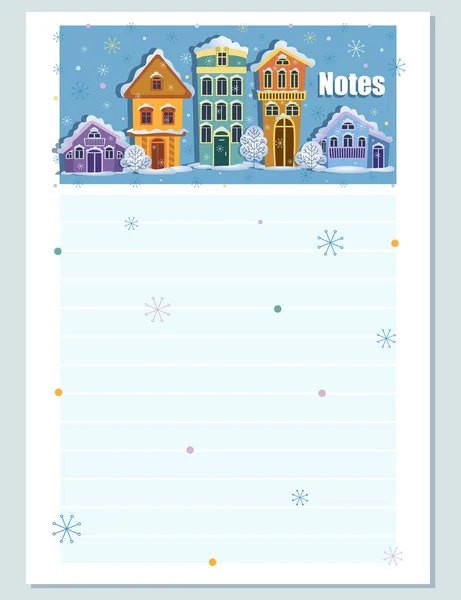 Winter Street Snowfall Planning Winter Page Entries Childrens Notepad Note — Wektor stockowy